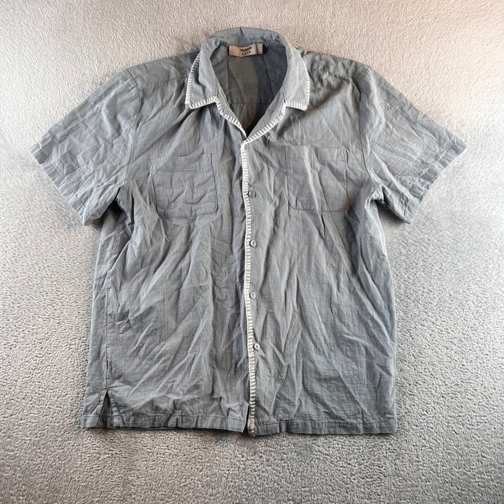 Cove Camp Shirt Blue Cotton Blanket Stitch  Mens L Blue Short sleeve